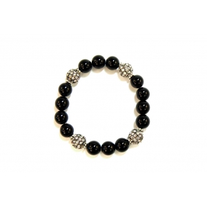 Black Onyx and Rhinestone Crystal Shamballa Bead Bracelet